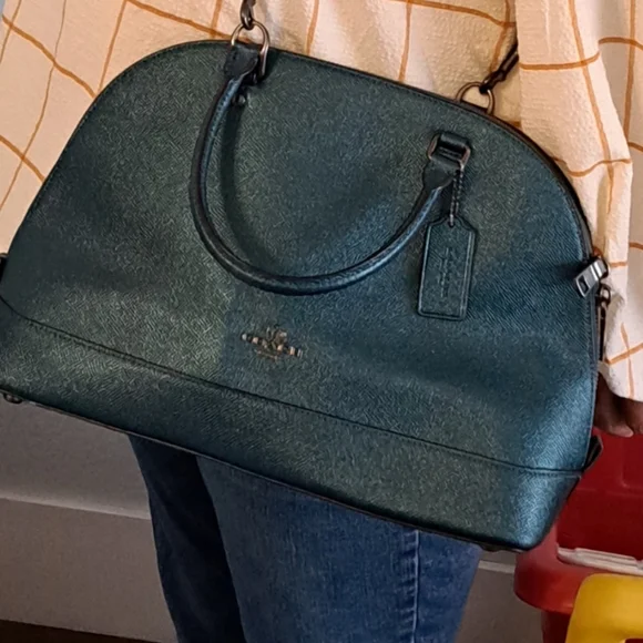 Coach Sierra Satchel in Metallic Dark Teal w/crossbody so Unique And Beautiful - Picture 3 of 13